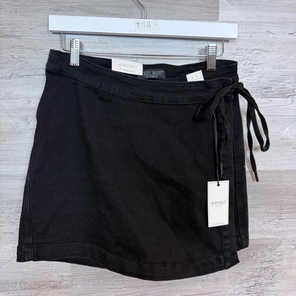 Judy Blue Dresses & Skirts - NWT Judy Blue Black High Waist Tie-Front Denim Skort - Size Large